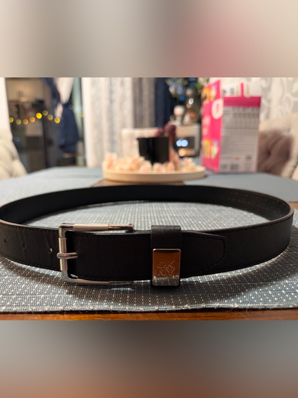 DKNY Silver Textured Leather Women’s Belt with Silver Buckle
